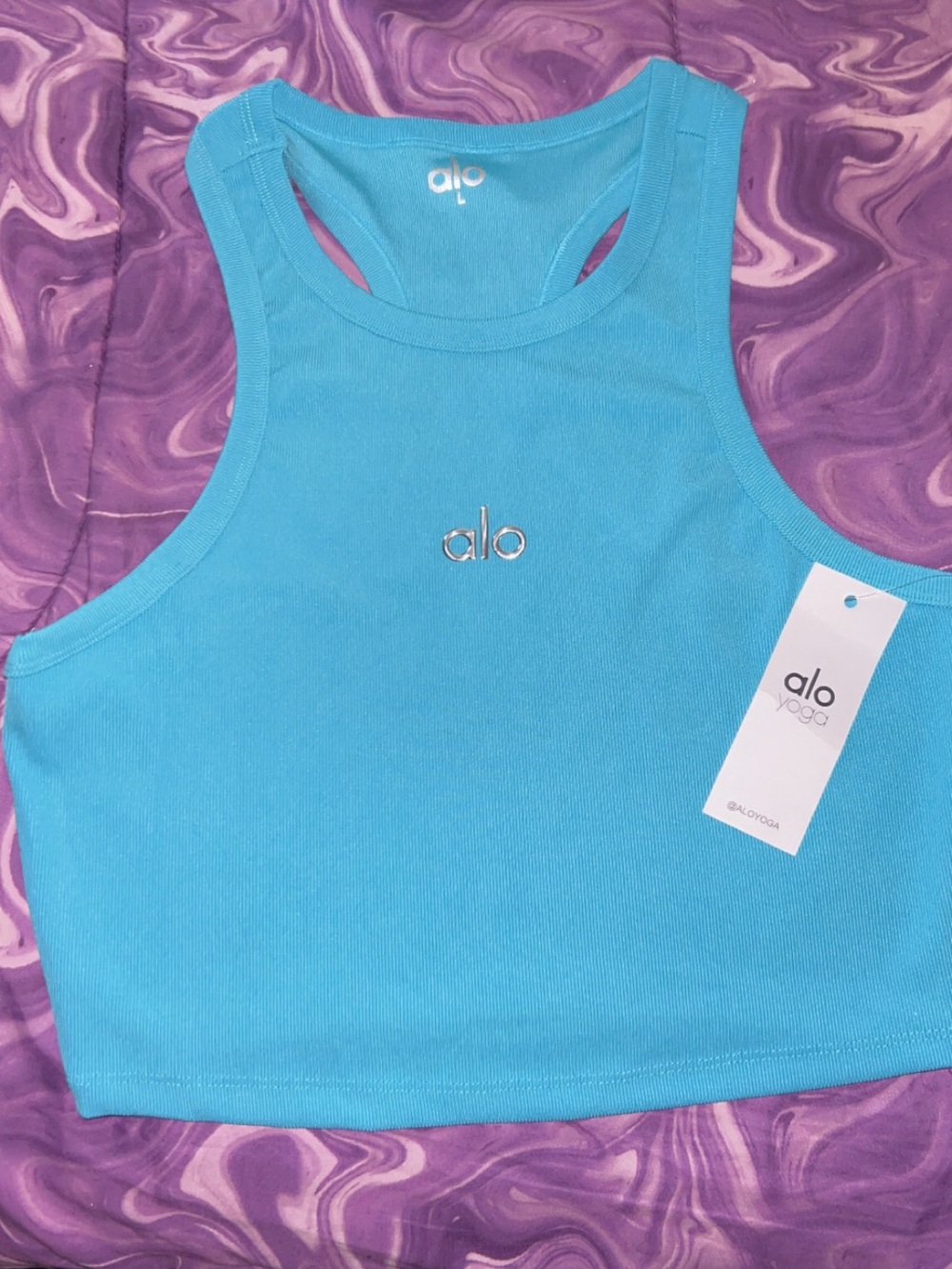 ALO Yoga Bright Turquoise Cropped Racerback Tank